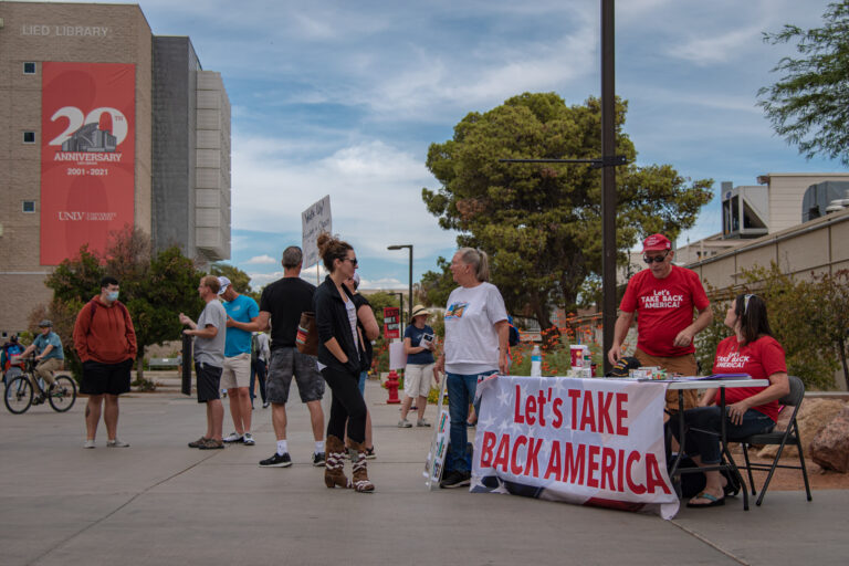 Mandate protest takes up space at UNLV