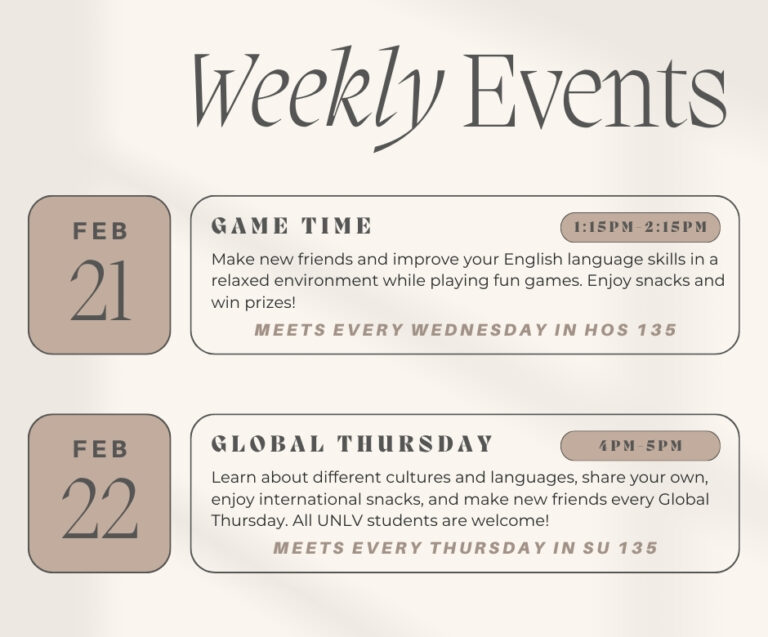 Days for international students: Game Time and Global Thursday
